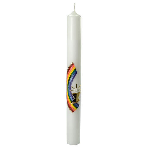 Kerze zur Kommunion mit Regenbogen und Strahlen, 400x40 mm 1
