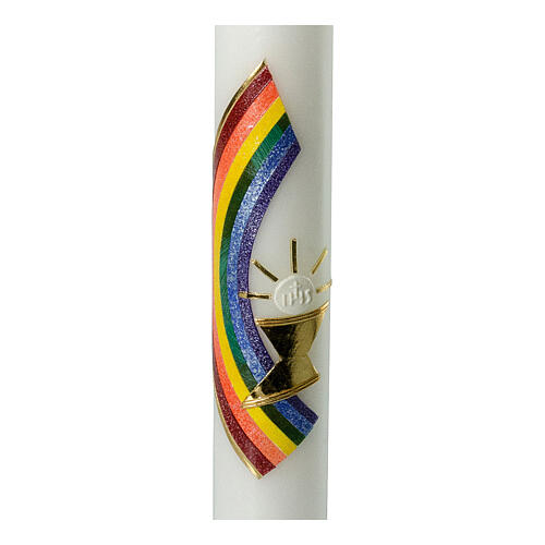 Círio Primeira Comunhão arco-íris, cálice e Sagrada Eucaristia 40x4 cm 2