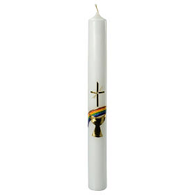 Kerze zur Kommunion mit Kelch und Regenbogen, 400x40 mm