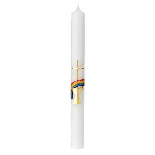 Kerze zur Kommunion mit Kelch und Regenbogen, 400x40 mm 1
