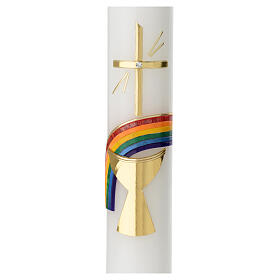 Cierge Communion croix dorée arc-en-ciel 400x40 mm