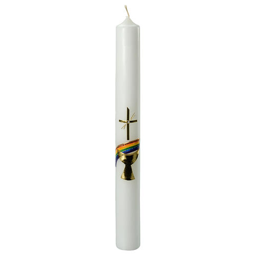 Cierge Communion croix dorée arc-en-ciel 400x40 mm 1