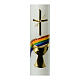 Círio Primeira Comunhão arco-íris, cálice e cruz dourados 40x4 cm s2