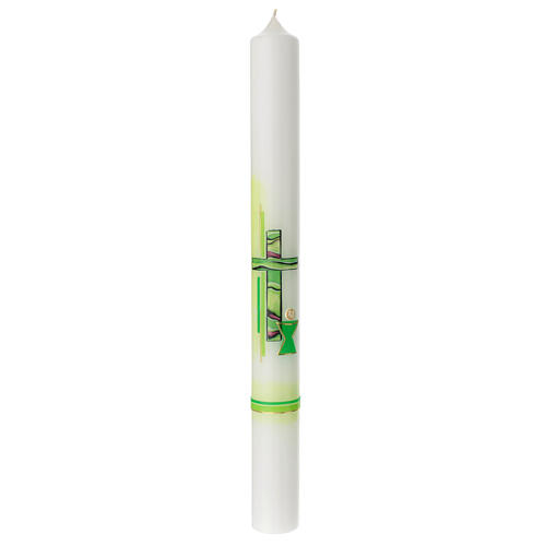 Cierge croix vert vif Communion 400x40 mm 1