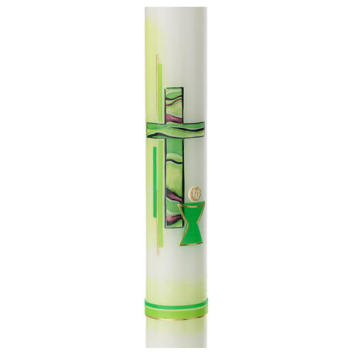 Cierge croix vert vif Communion 400x40 mm 2