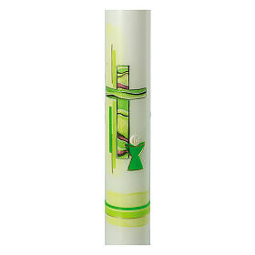 First Communion candle with bright green cross 400x40 mm