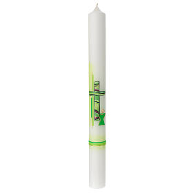 First Communion candle with bright green cross 400x40 mm
