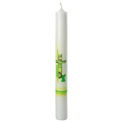 First Communion candle with bright green cross 400x40 mm 1