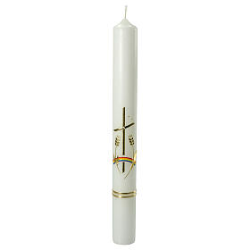 Kerze zur Kommunion mit Regenbogen und Kreuz, 400x50 mm