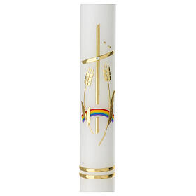 Kerze zur Kommunion mit Regenbogen und Kreuz, 400x50 mm