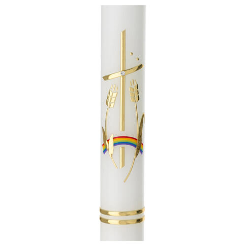 Kerze zur Kommunion mit Regenbogen und Kreuz, 400x50 mm 2