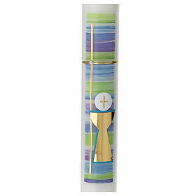 Coloured Communion candle with gold cross 40x4 cm