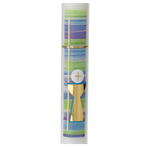 Coloured Communion candle with gold cross 40x4 cm 2