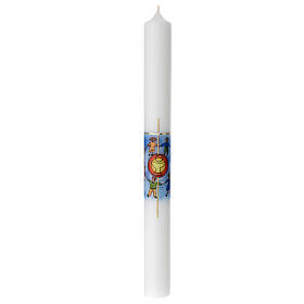 Kerze zur Kommunion mit buntem Motiv Eucharistie, 400x40 mm