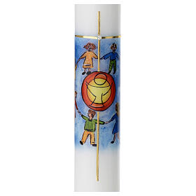 Kerze zur Kommunion mit buntem Motiv Eucharistie, 400x40 mm