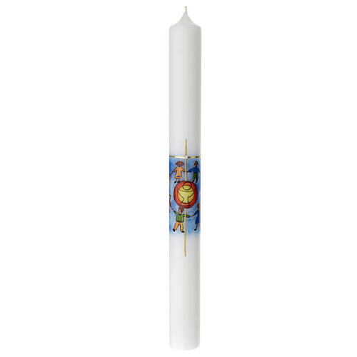 Kerze zur Kommunion mit buntem Motiv Eucharistie, 400x40 mm 1