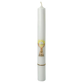 Kerze zur Kommunion mit Kelch und goldenen Details, 400x40 mm