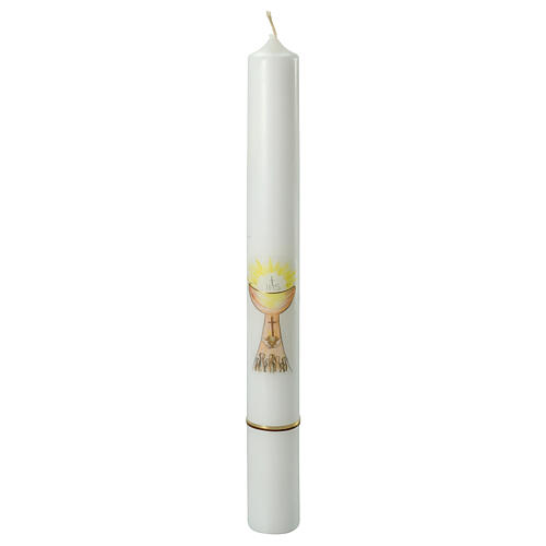 Kerze zur Kommunion mit Kelch und goldenen Details, 400x40 mm 1