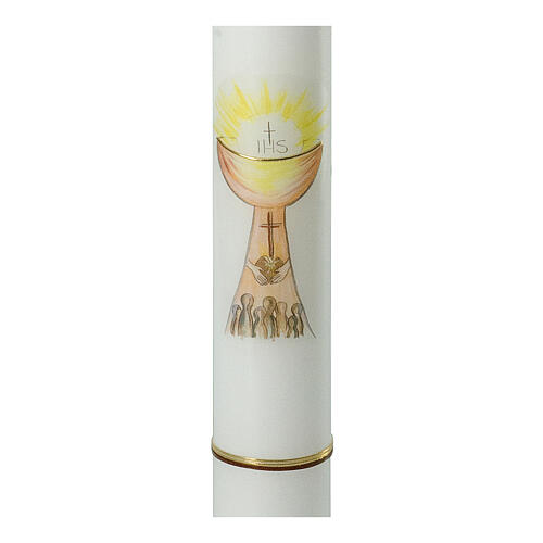 Kerze zur Kommunion mit Kelch und goldenen Details, 400x40 mm 2