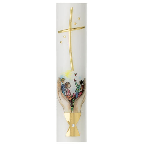 Cierge calice Communion mains et enfants 400x40 mm 2