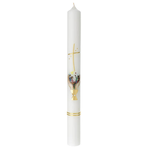 Communion candle with chalice hands holding children 400x40 mm 1