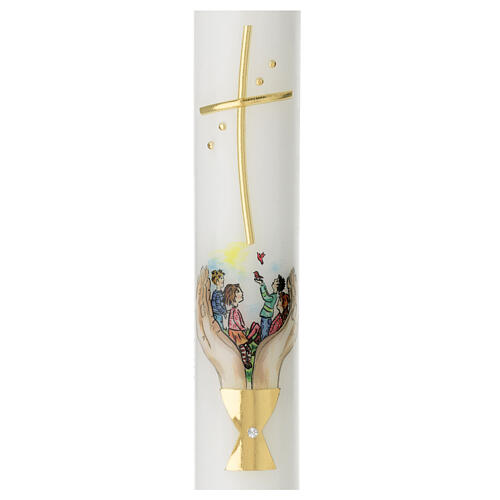 Communion candle with chalice hands holding children 400x40 mm 2