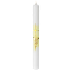 Kerze zur Kommunion mit Kelch und gelben Details, 400x40 mm