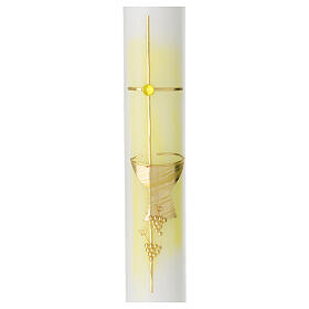 Kerze zur Kommunion mit Kelch und gelben Details, 400x40 mm