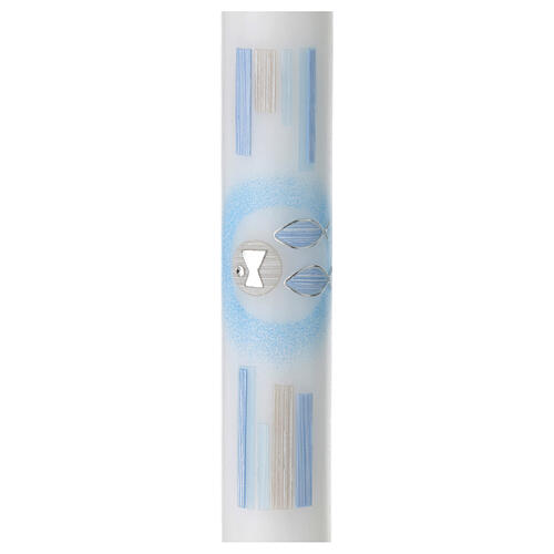 First Communion candle light blue Eucharist fish 400x40 mm 2