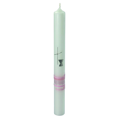 First Communion candle pink bands cross 400x40 mm 1