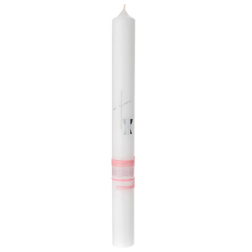 First Communion candle pink bands cross 400x40 mm 1