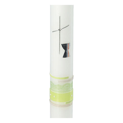 Kerze zur Kommunion mit grünen Details Eucharistie, 400x40 mm 2
