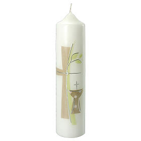 Kerze zur Kommunion mit Kreuz Eucharistie, 265x60 mm