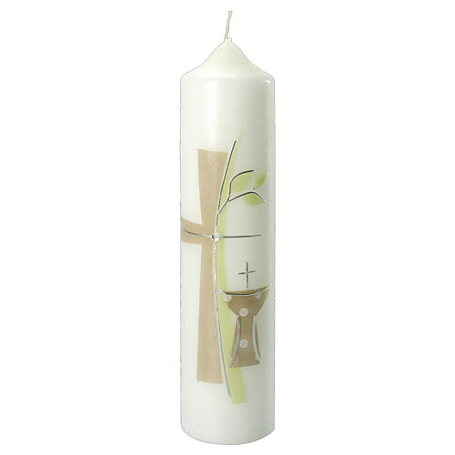 Kerze zur Kommunion mit Kreuz Eucharistie, 265x60 mm 1