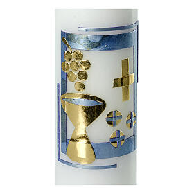 Kerze zur Kommunion mit blauen und goldenen Details, 265x60 mm
