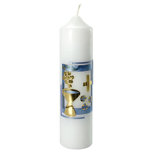 Kerze zur Kommunion mit blauen und goldenen Details, 265x60 mm 1