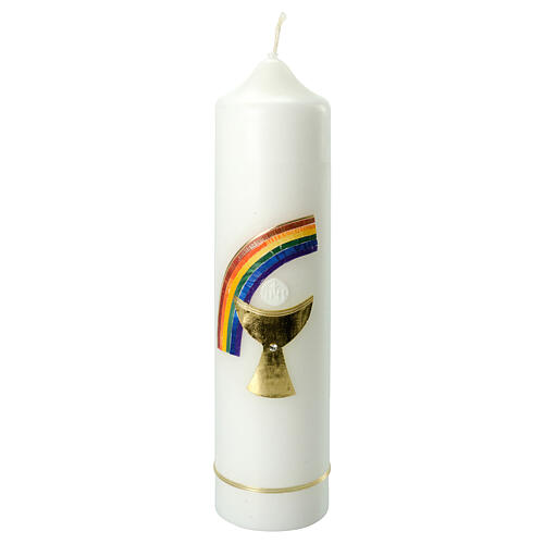 Kerze Eucharistie mit Kelch und Regenbogen, 265x60 mm 1