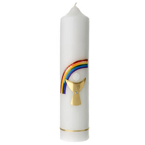 Kerze Eucharistie mit Kelch und Regenbogen, 265x60 mm 3