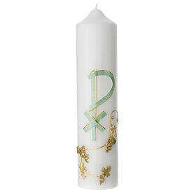 Green and gold XP candle for Confirmation 21.5x5 cm