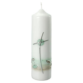 Kerze mit Fischmotiv und grünen Details, 220x60 mm