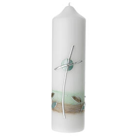 Candle with curved cross and green fish 22x6 cm