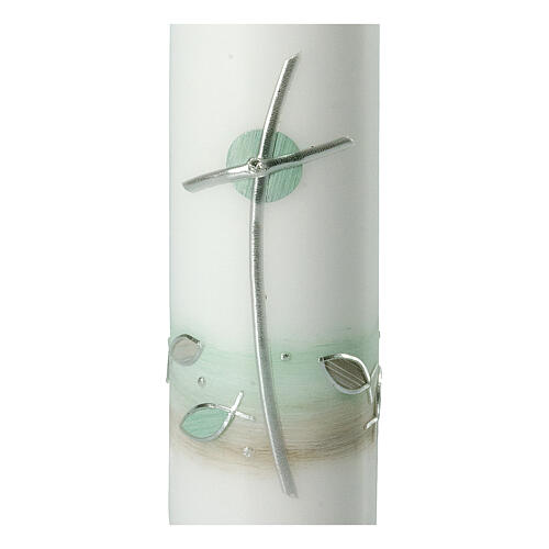 Candle with curved cross and green fish 22x6 cm 2