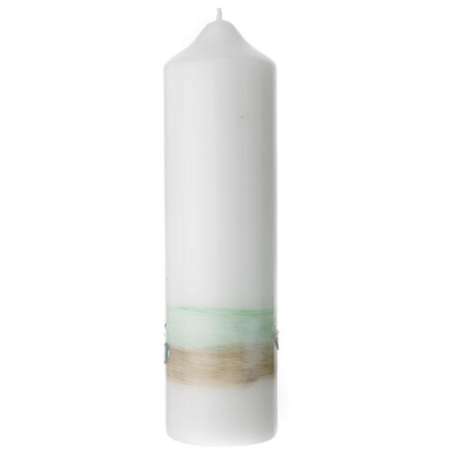 Candle with curved cross and green fish 22x6 cm 4