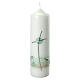 Candle with curved cross and green fish 22x6 cm s1