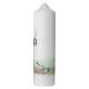 Candle with curved cross and green fish 22x6 cm s2