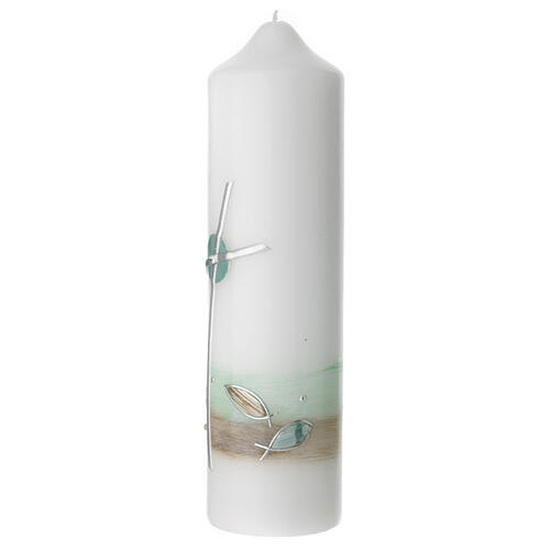 Świeca krzyż zakrzywiony i ryby, zielony detal, 220x60 mm 2