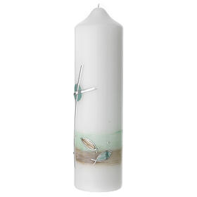 Candle with green fish curved cross 220x60 mm