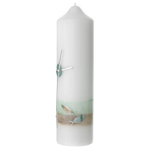 Candle with green fish curved cross 220x60 mm 2