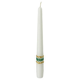 Candle with wreath leaves white cone 25x2.3 cm