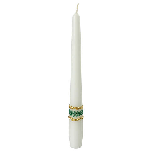 Candle with wreath leaves white cone 25x2.3 cm 1